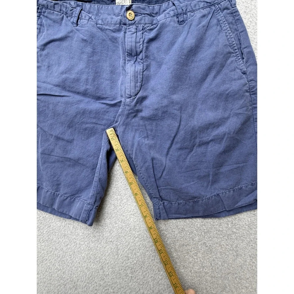 Faherty Shorts Mens 34 Blue Linen Cotton Chino 9 Inseam Lightweight Casual